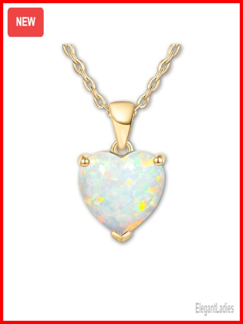14K Gold Plated 925 Sterling Silver White Opal Heart Pendant Necklace